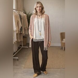 Boho Fringe Cardigan Medium Coral Cream Southwestern Knit 🧶 XOXO